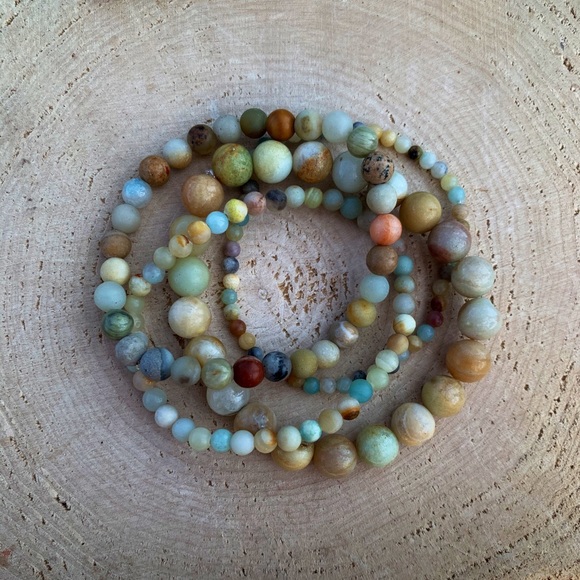 Natural Multicolor Amazonite Round Smooth High-Quality Gemstone Bead Bracelets - Picture 2 of 9